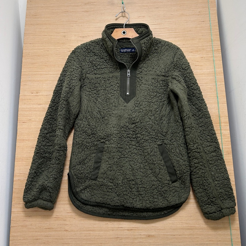 Abercrombie & Fitch Soft Sherpa Quarter Zip Fleece Pullover Olive Green XS 5647